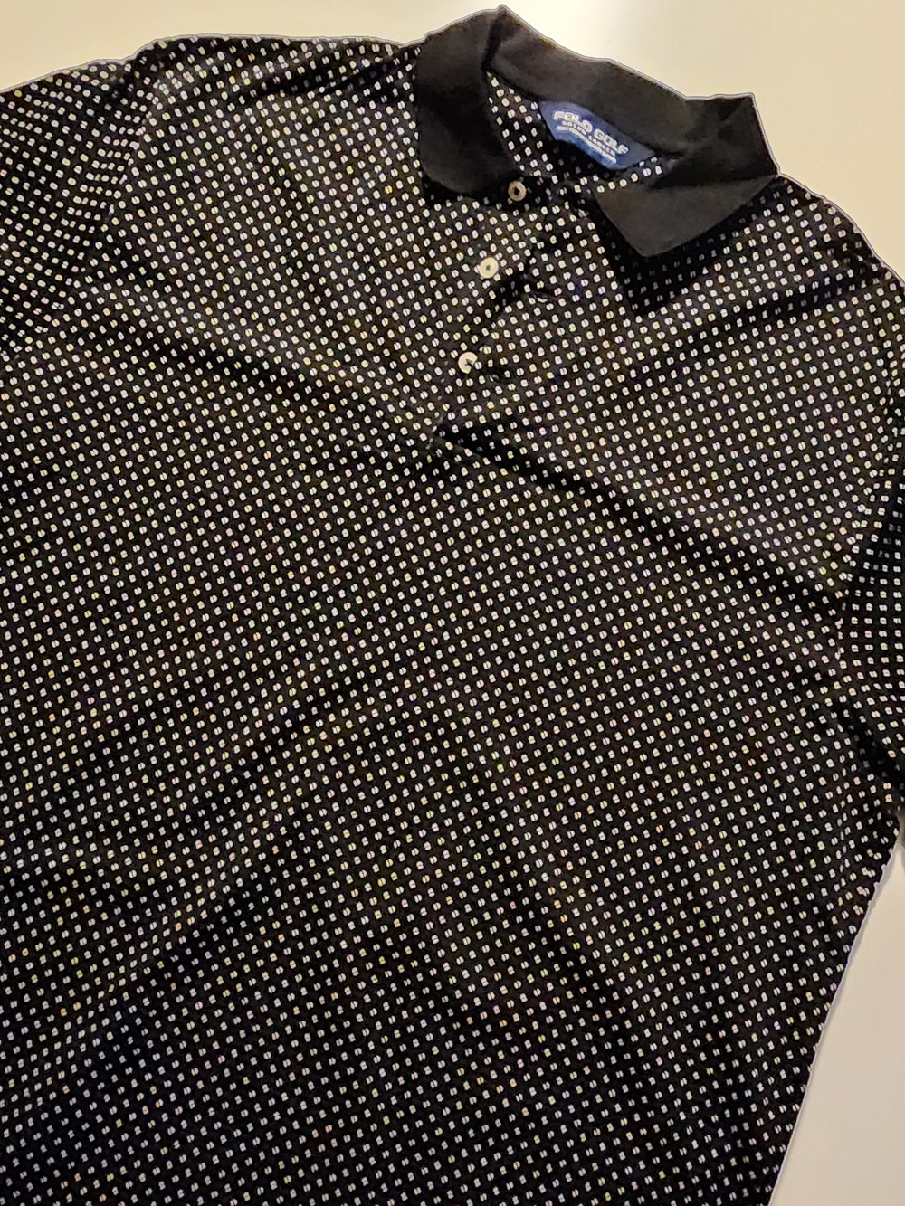 PGA TOUR Black Polo Ralph Lauren with White Micro Square Print